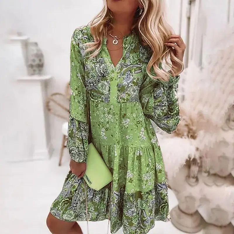 Spirit and Rebel Boho Ruffle Long Sleeve Loose Dress