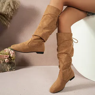Women's Fashion Boots European American Style Suede Chunky Heel Mid-Calf Boots