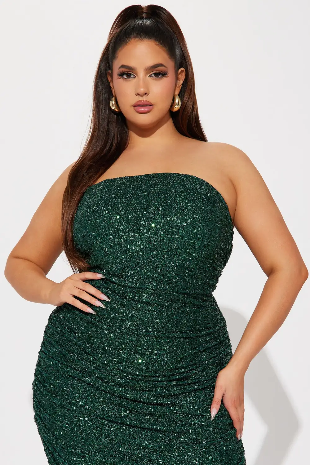 Lucia Sequin Midi Dress - Hunter
