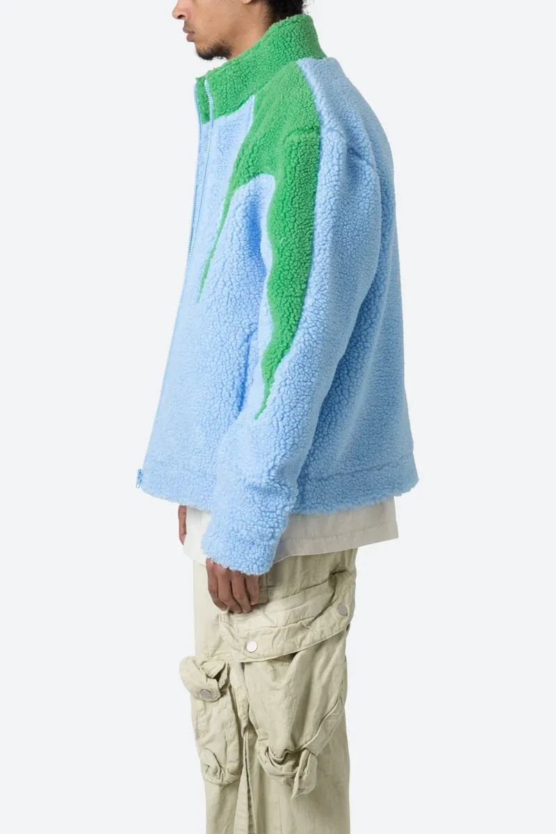 LIGHT BLUE AND GREEN SHERPA JACKET