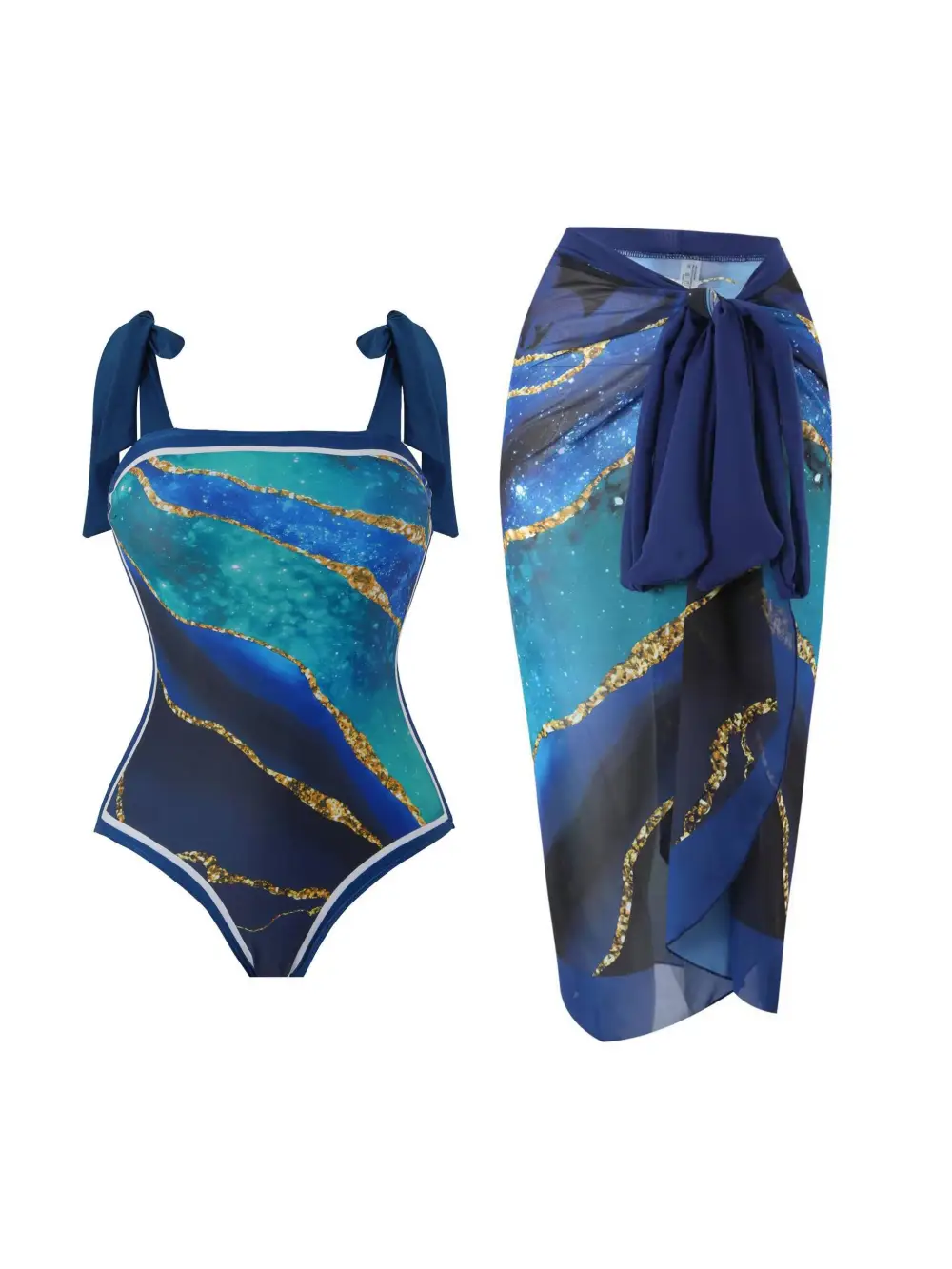 Women’s One-Piece Chiffon Swimsuit Chiffon Skirt Two-Piece Set