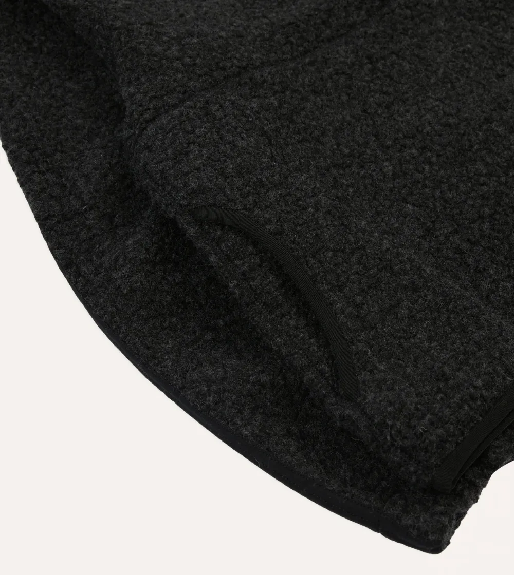 Casual Style Grey Boucle Wool Half-Zip Fleece Jacket