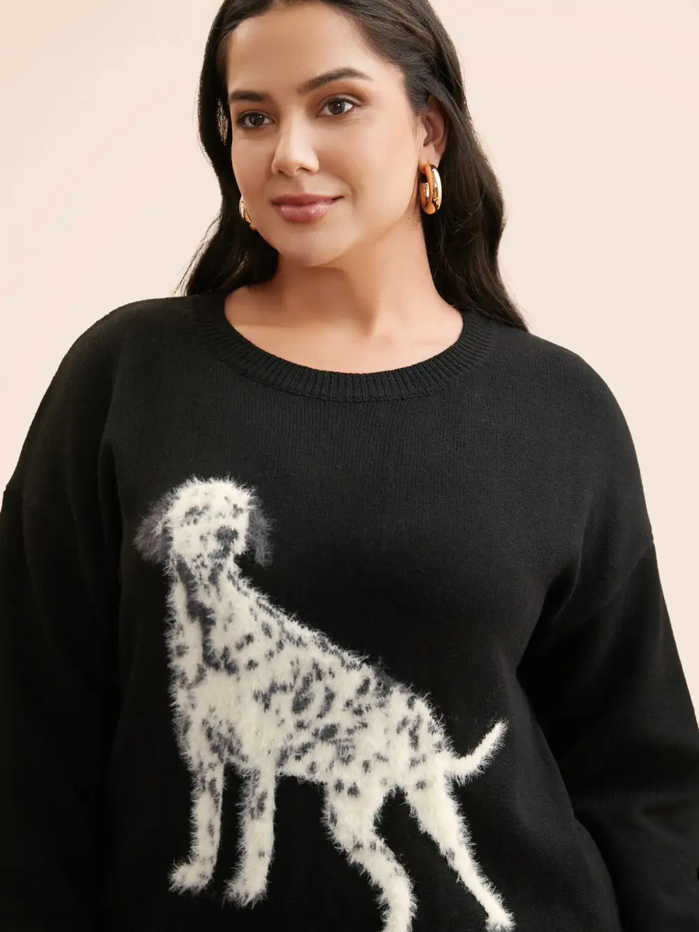 Dog Jacquard Fluffy Drop Shoulder Pullover