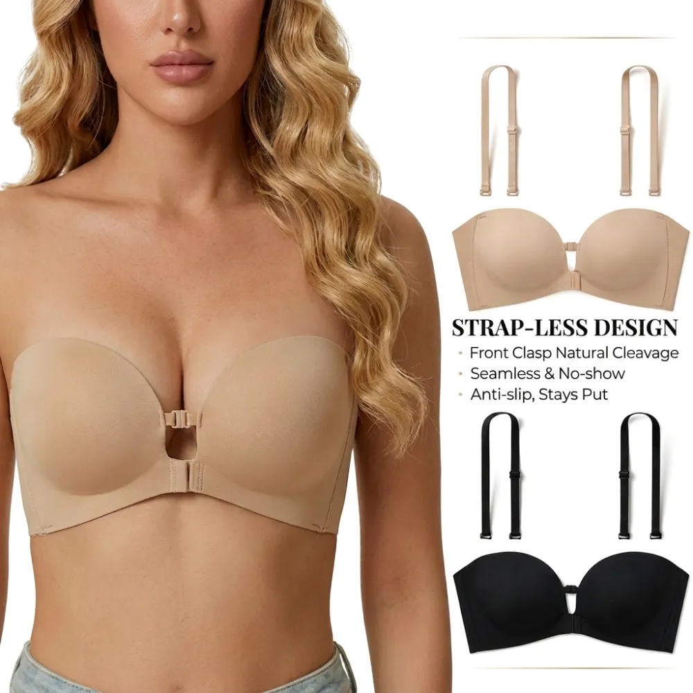 Strapless Front-Close Push-Up Bra