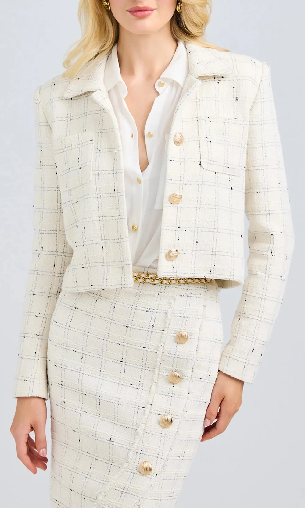 White Cropped Tweed Jacket
