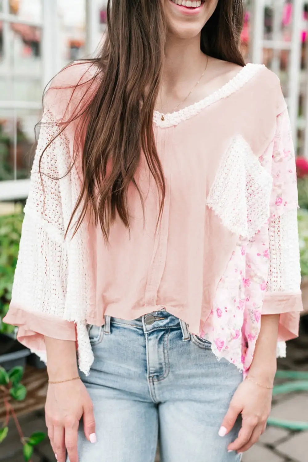 Clean Floral Lace Detail Blouse