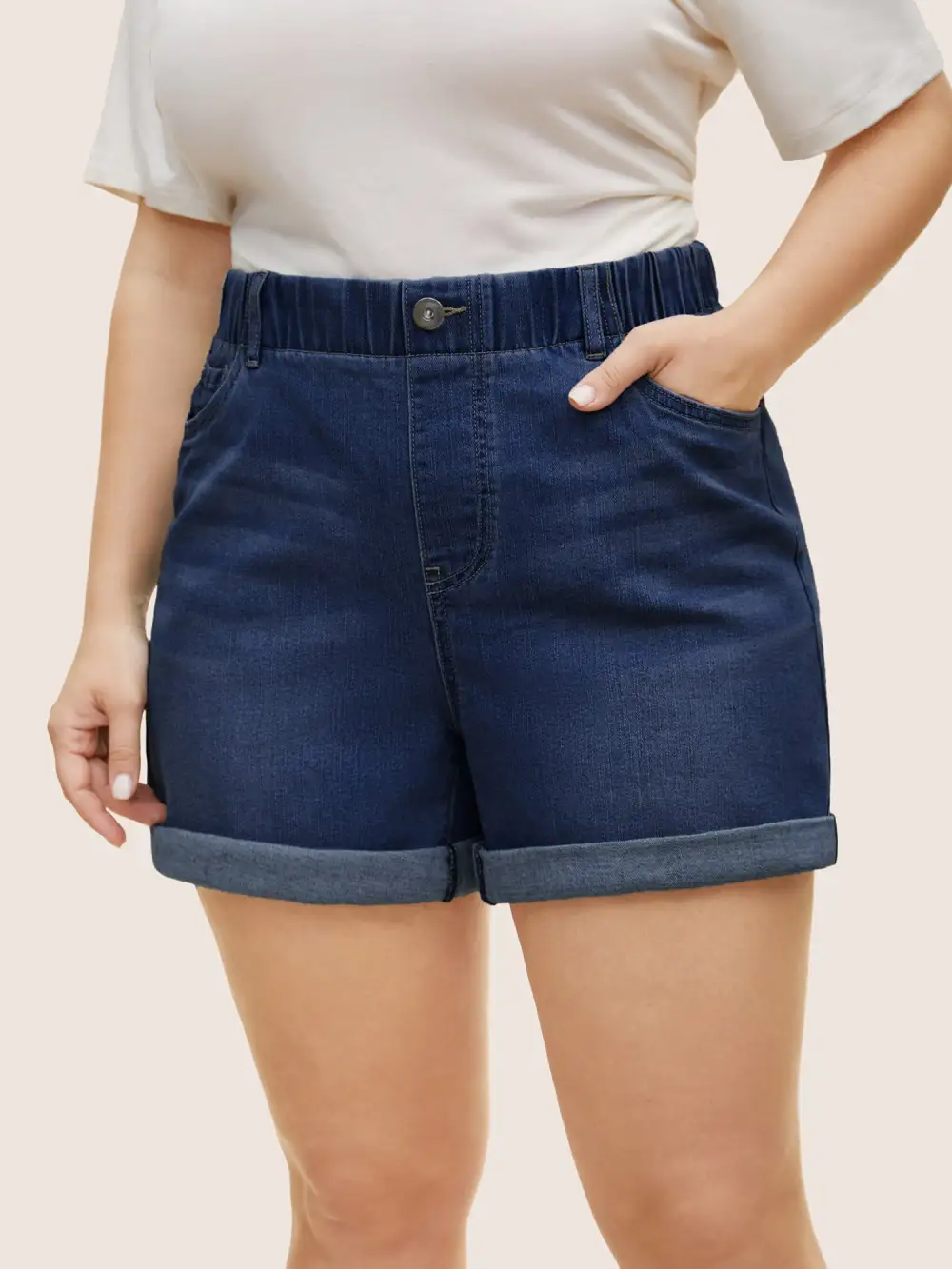 Light Wash Button Up Roll Hem Denim Shorts