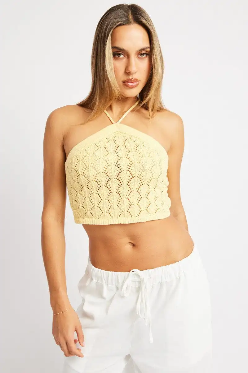 Yellow Halter Neck Knit Top