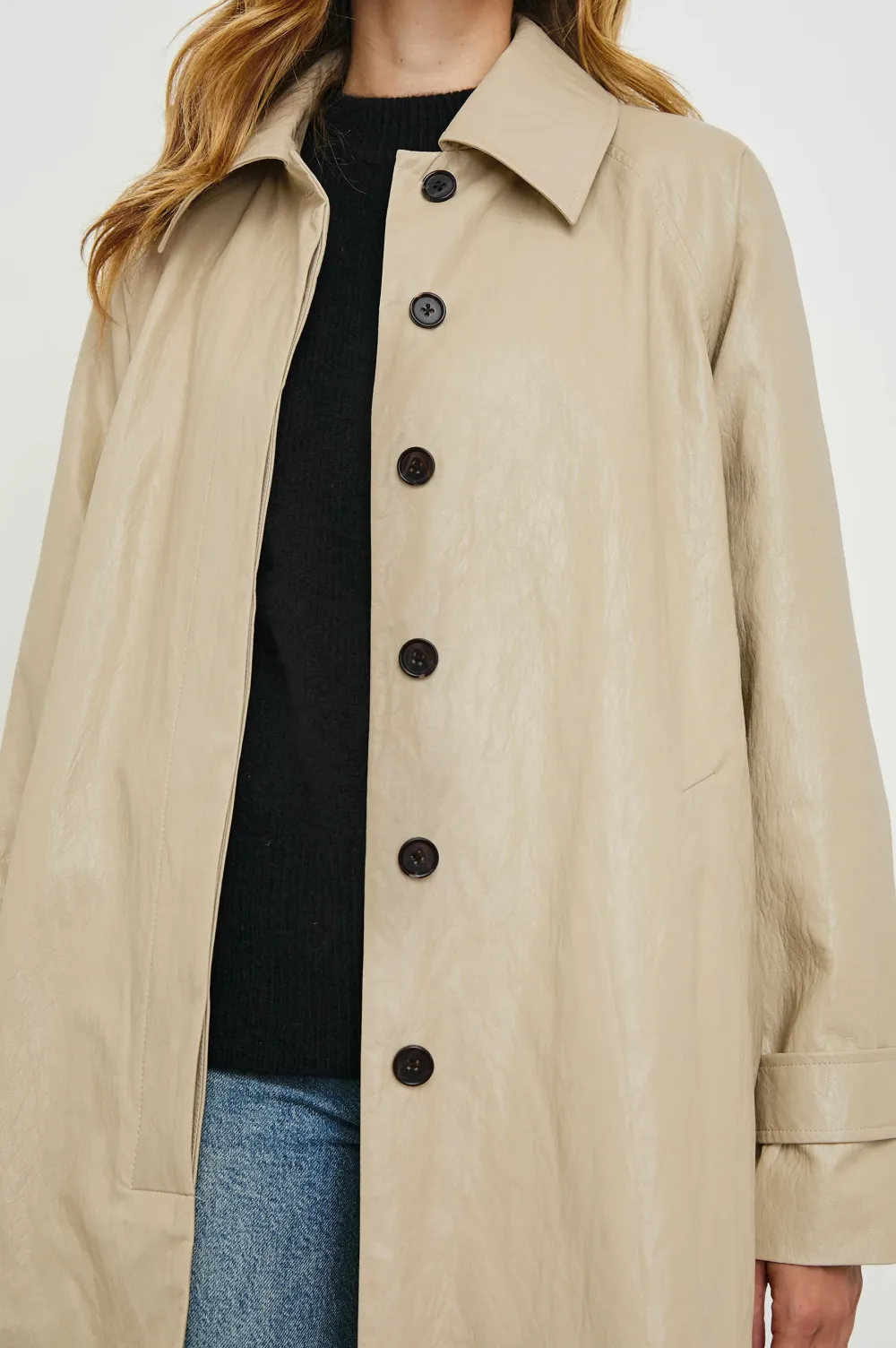 Leather-Covered Waterproof Long Women's Coat