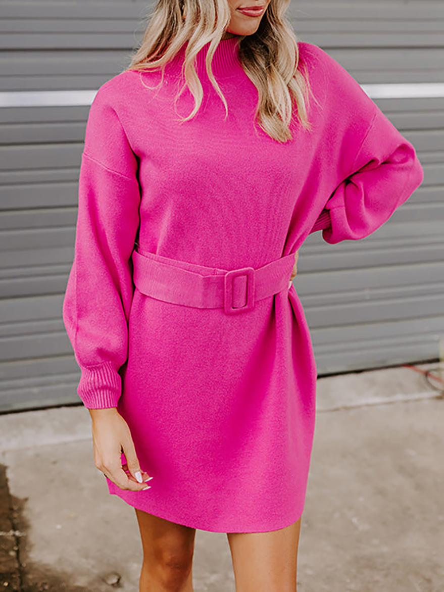 Women's Pink Turtleneck Sweater Dress