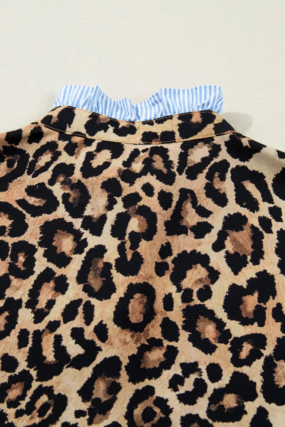 Striped Leopard Print Frilled Shirt Blouse