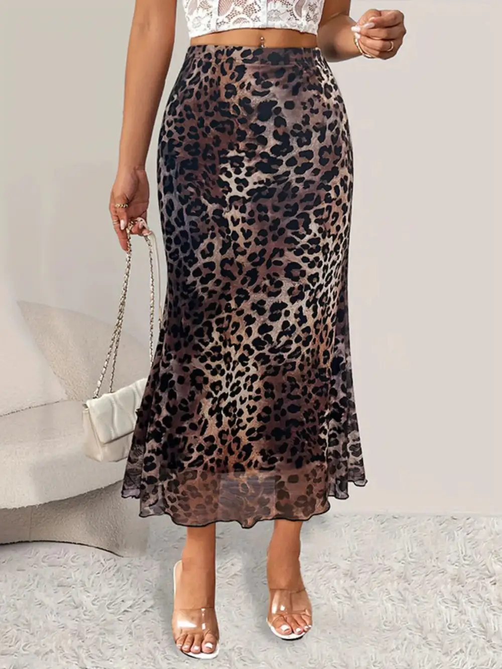 Leopard Print Leopard Midi Skirt