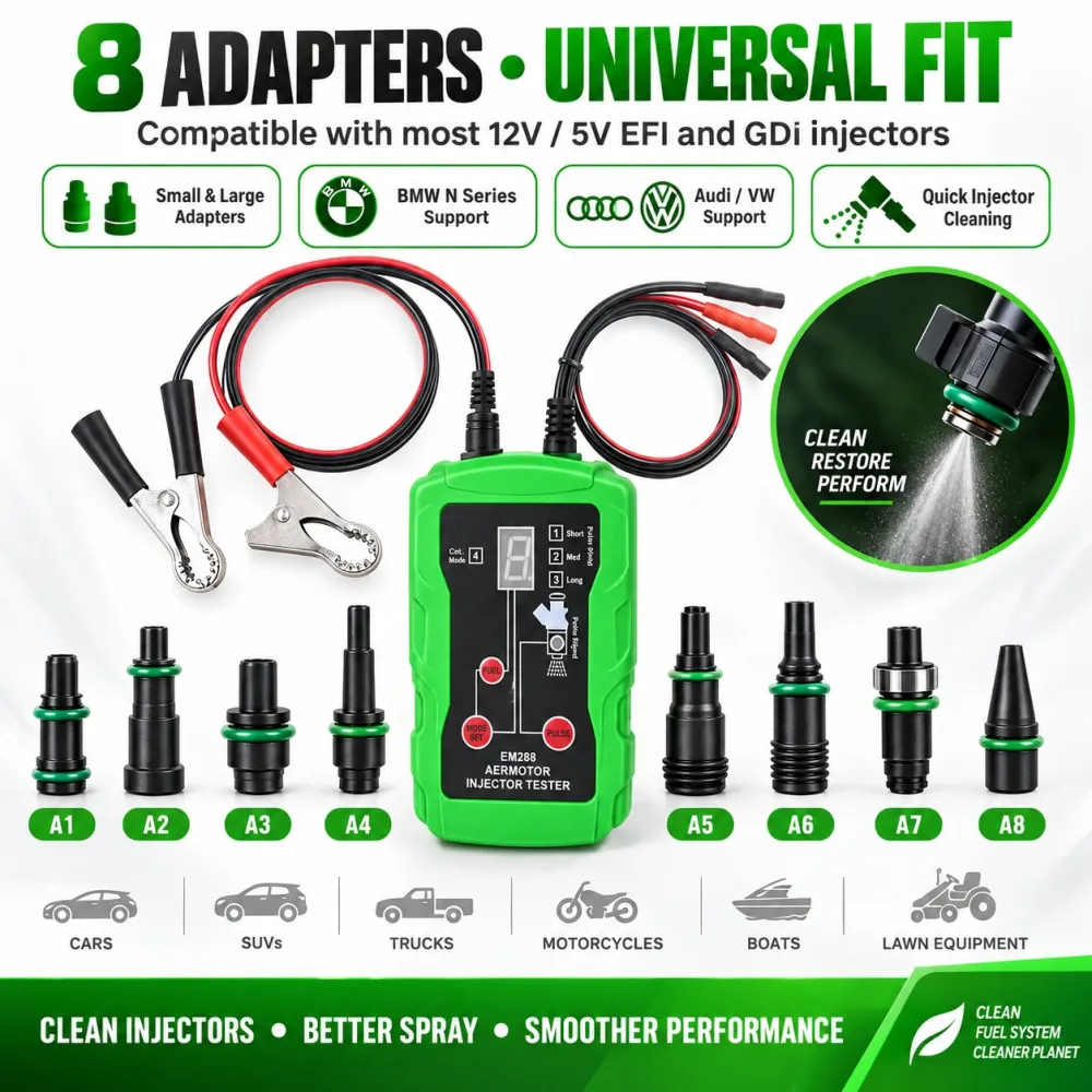 EM288 Fuel Injector Tester & Cleaner Kit – 8 Pulse Modes with Dual Injector Testing