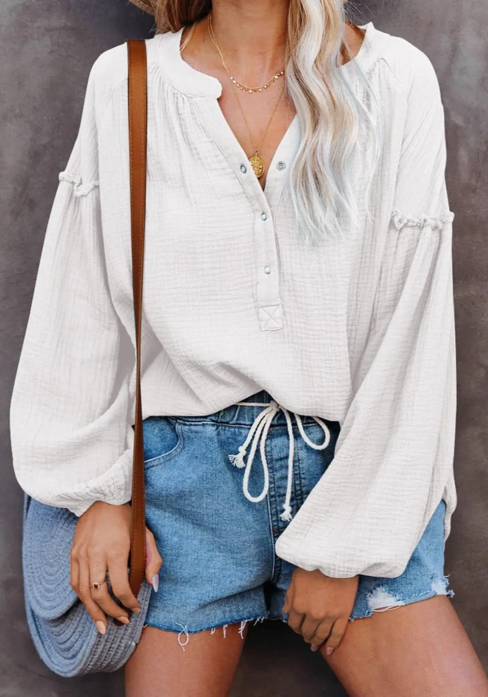 Button-Front V-Neck Knit Top