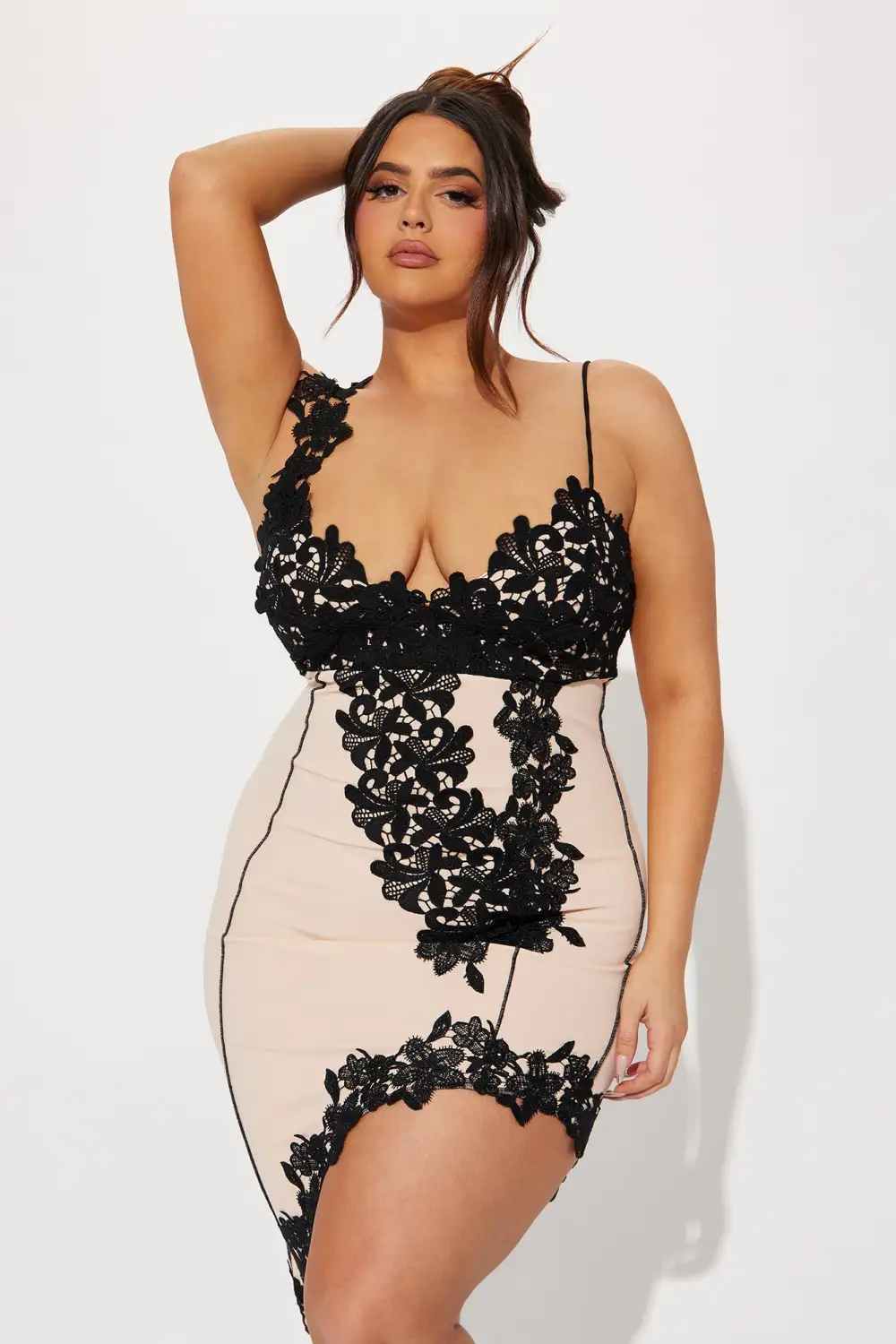Angel Lace Trimmed Midi Dress - Nude/combo