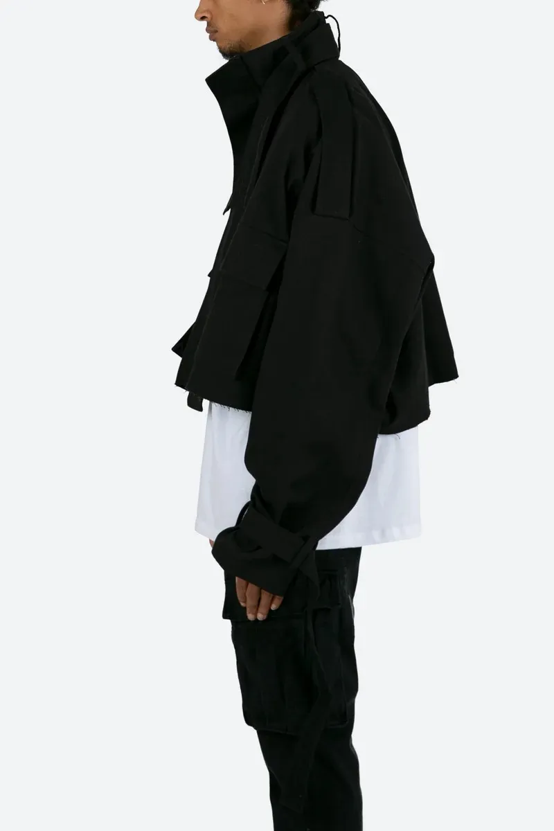 JET BLACK CROP STYLE CARGO JACKET