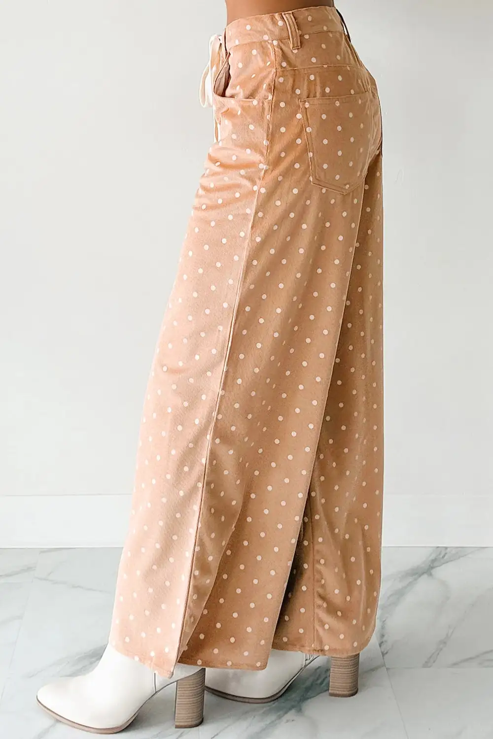 Polka Dot Print Drawstring Wide Leg Pants