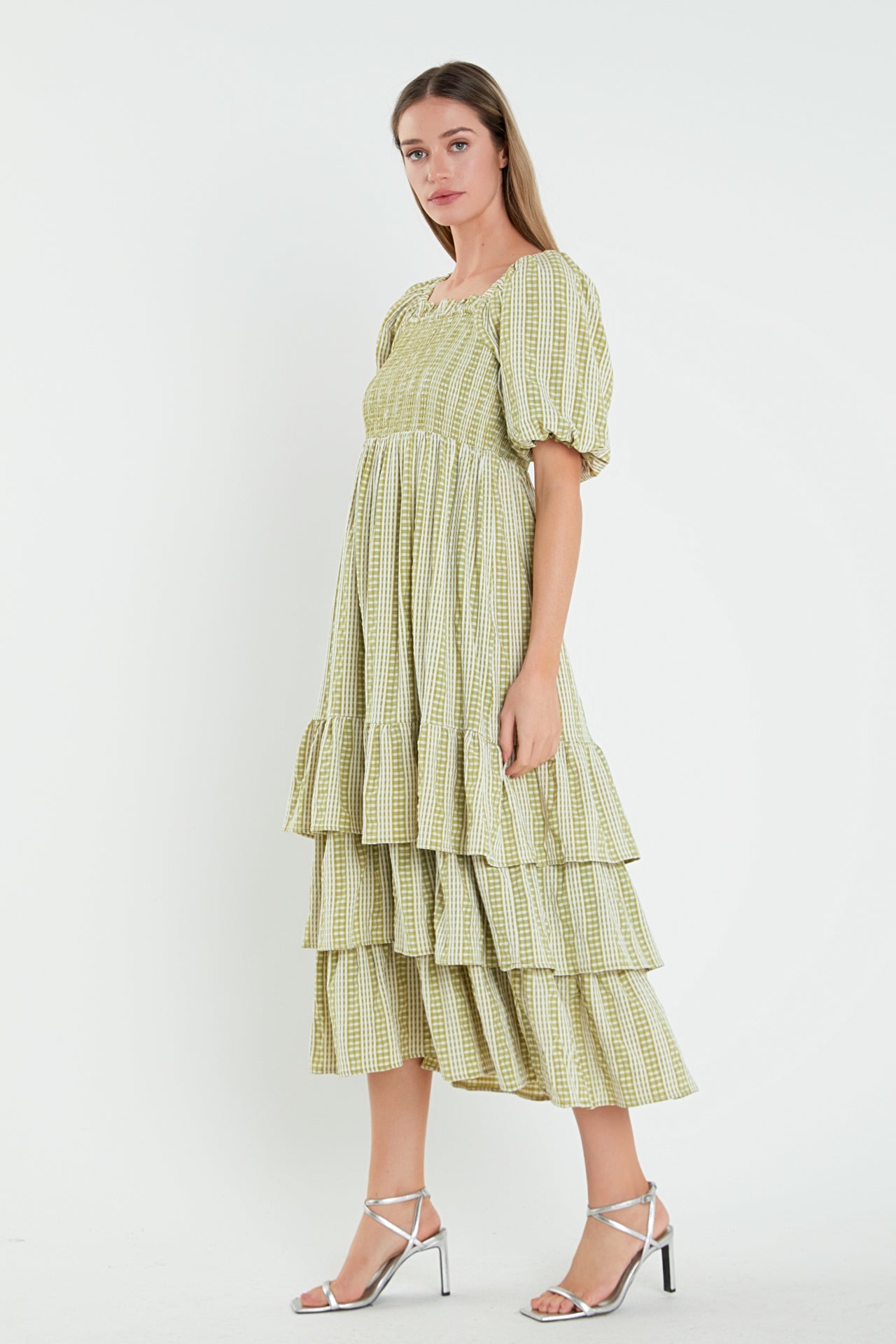 Gingham Striped Multi Tiered Maxi