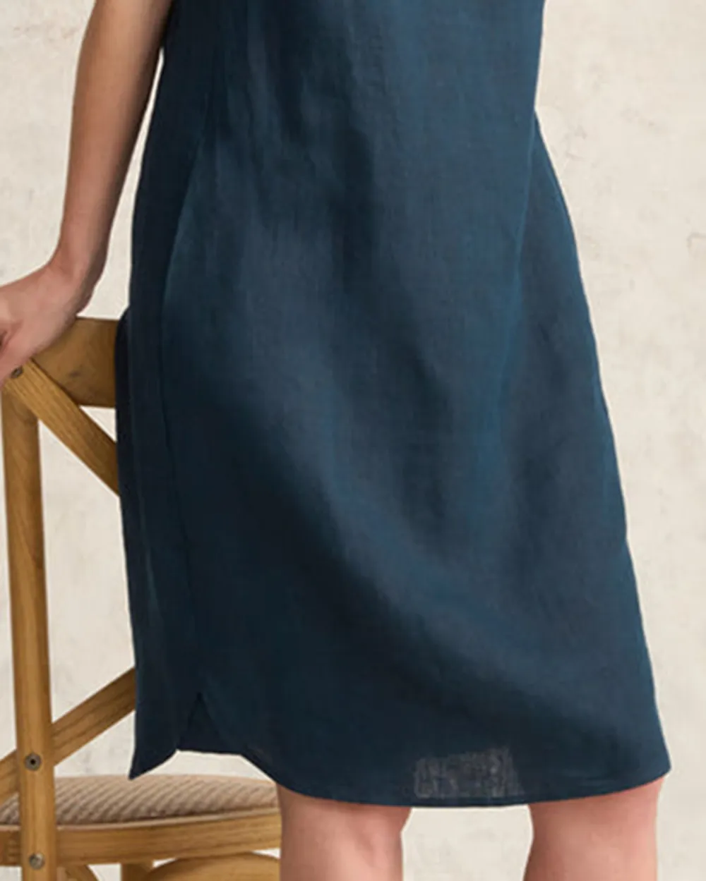 Scoop Neck Linen Dress - Ink