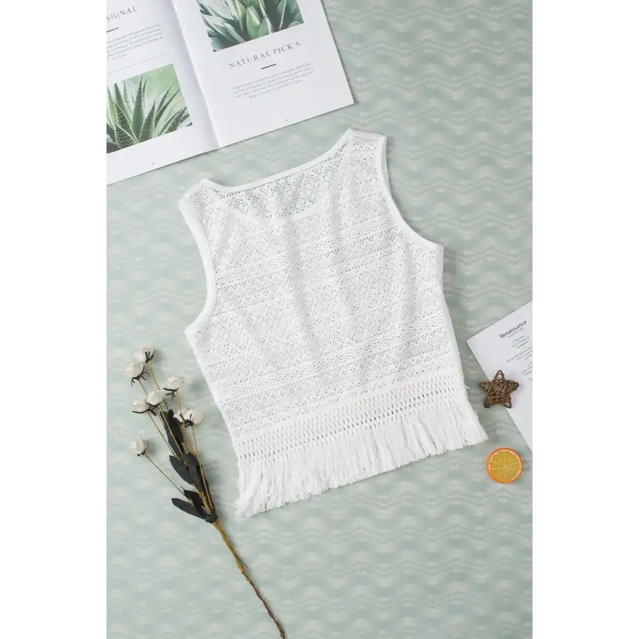 Fringe Openwork Round Neck Tank