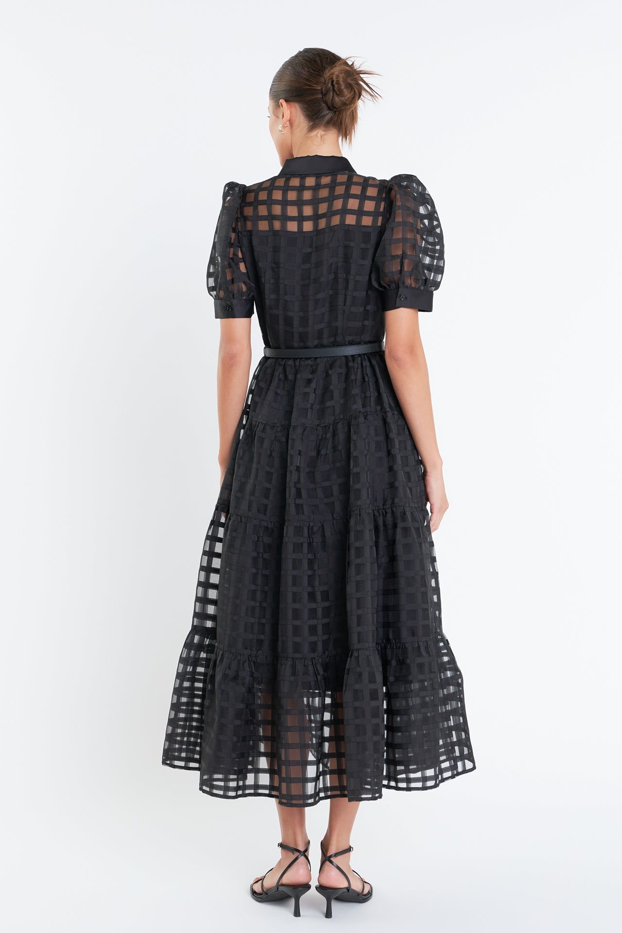 Gridded Organza Tiered Maxi Dress