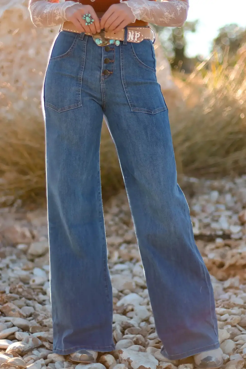 Wide Leg High Waist Button Jeans