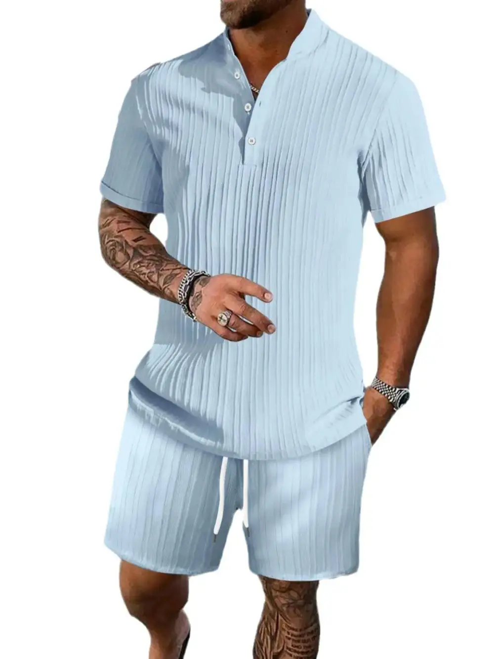 Cotton Blend Button Detail Casual Set