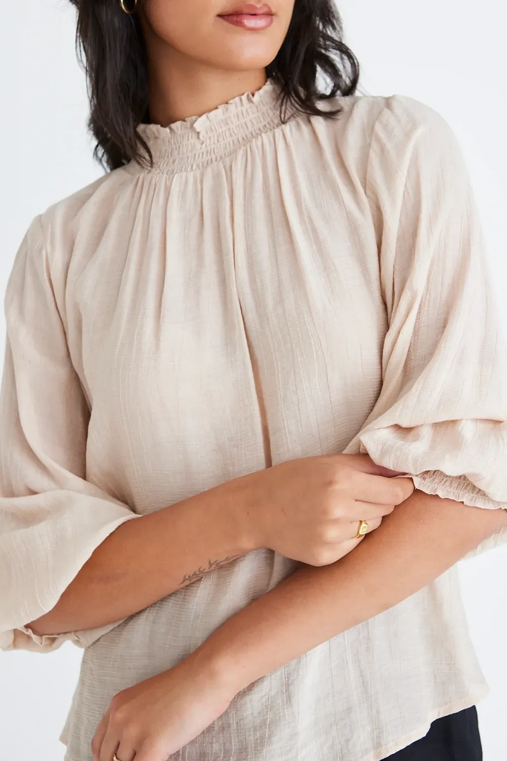 Champagne Textured High - Neck Shirt