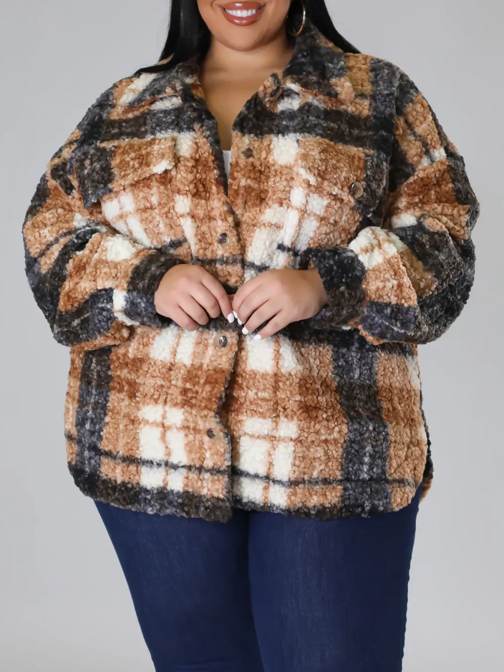 Plus-Size Fashion Plaid Jacket For Women