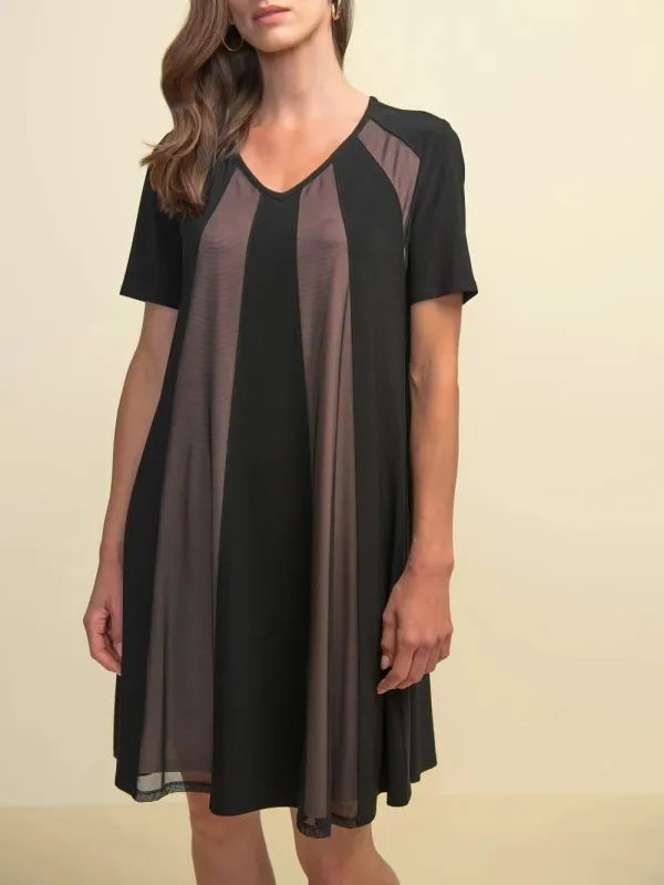 Black and Gray Paneled V-Neck Dress