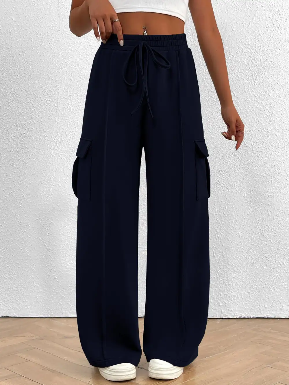 High Waist Cargo Pants With Drawstring