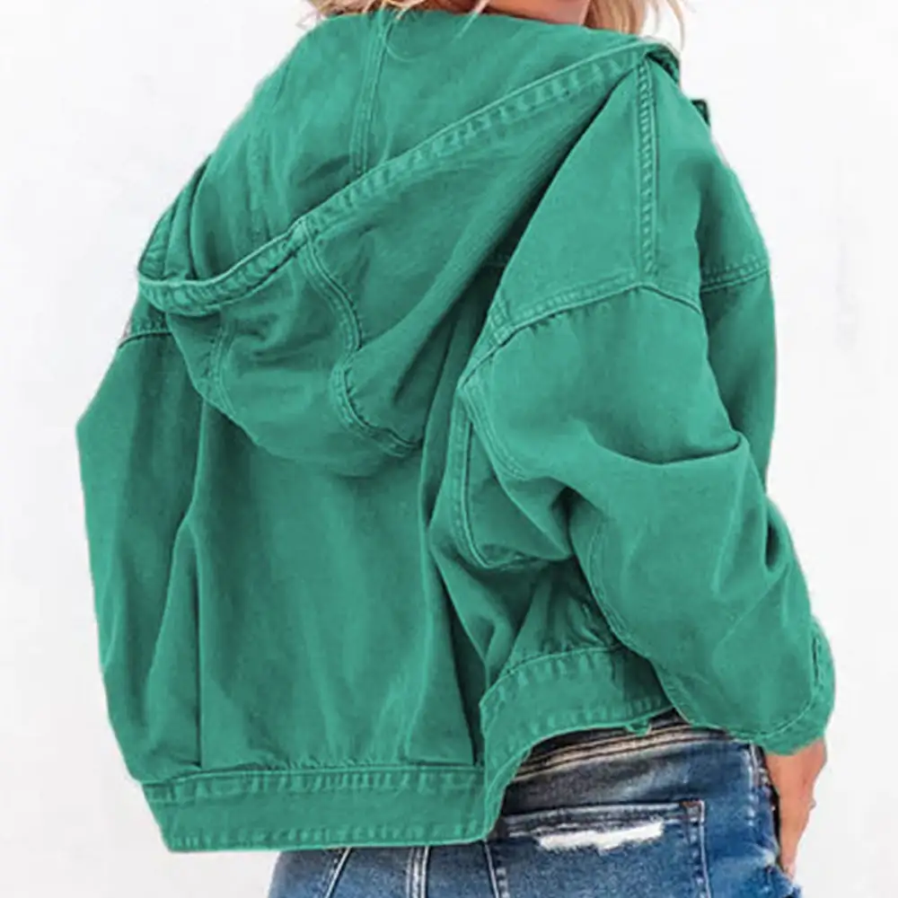 Hooded Drop-shoulder Denim Jacket