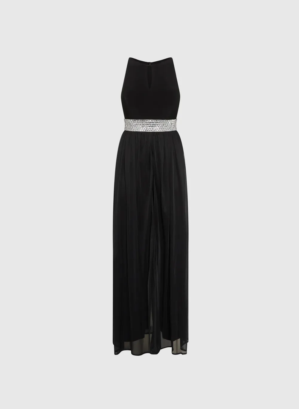 Black Jumpsuit With Sequin-Trimmed Insert