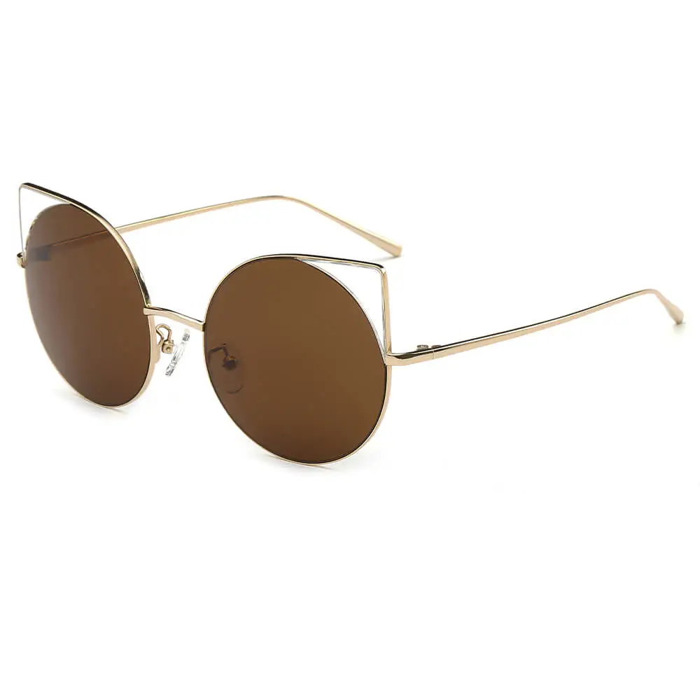 Mirrored Lens Round Cat-Eye Sunglasses