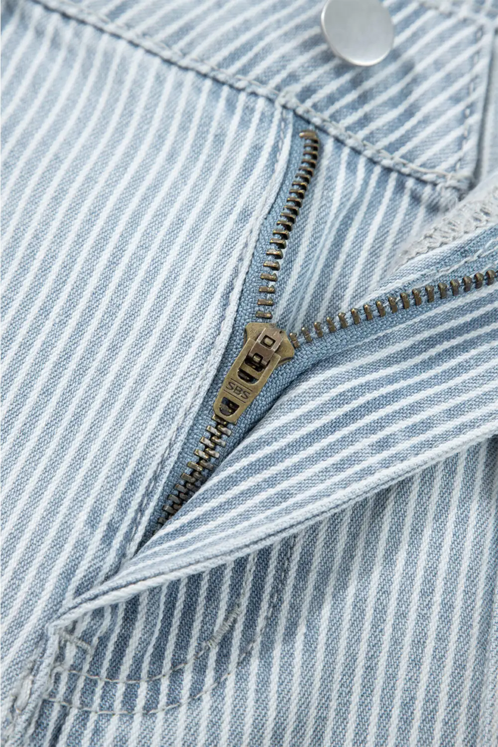 Wide Leg Cuffed Button Stripe Flap Jeans