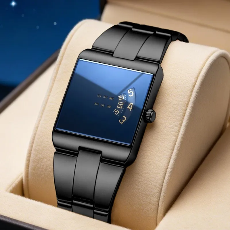 ⌚50% OFF NOW ! ✨Men's Square Face Quartz Watch – Gold Stainless Steel Band Unique Dial Design, Business Casual Fashion Wristwatch