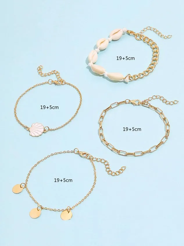 Round Coin Shell Anklet Set