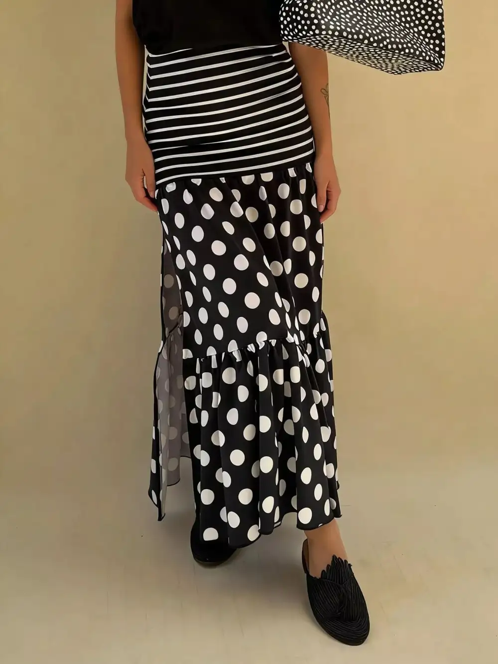 Striped Side Slit Maxi Skirt
