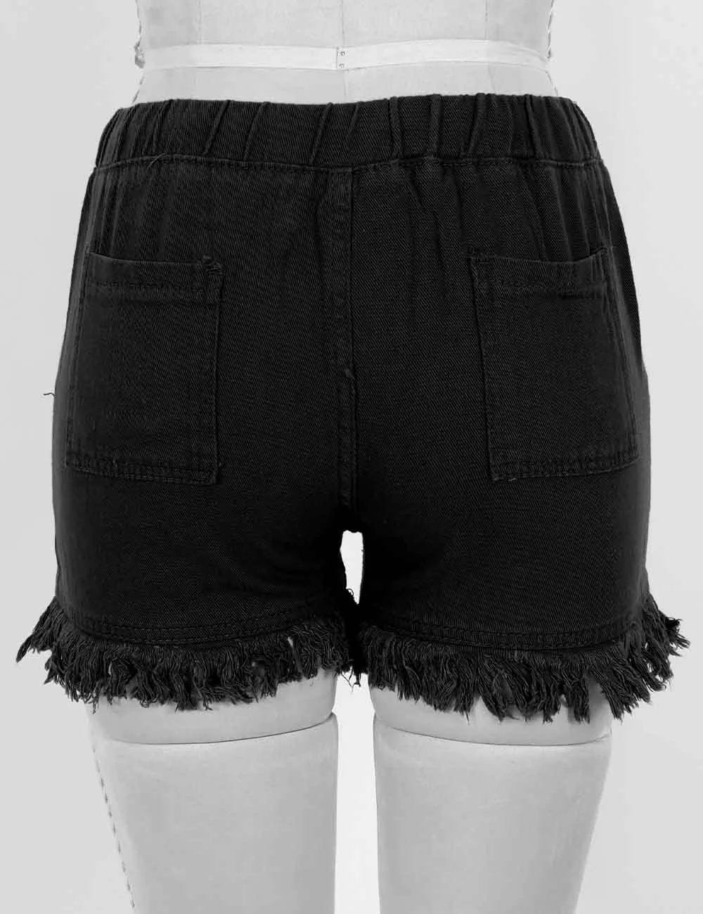 Drawstring Waist Frayed Hem Denim Shorts