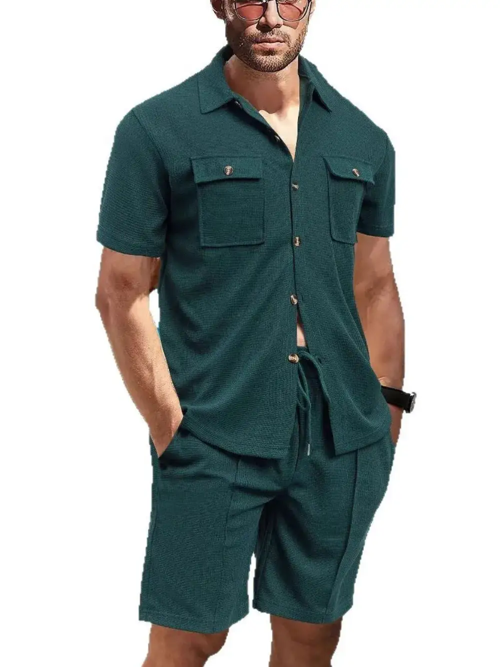 Button Detail Casual Set