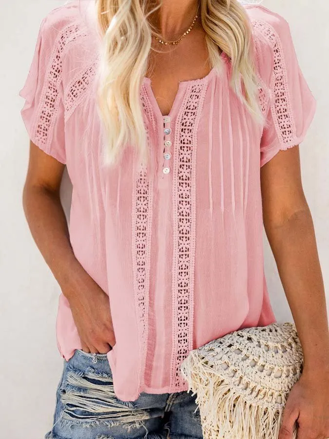 Women's Lace Panel Cutout Button Shirt