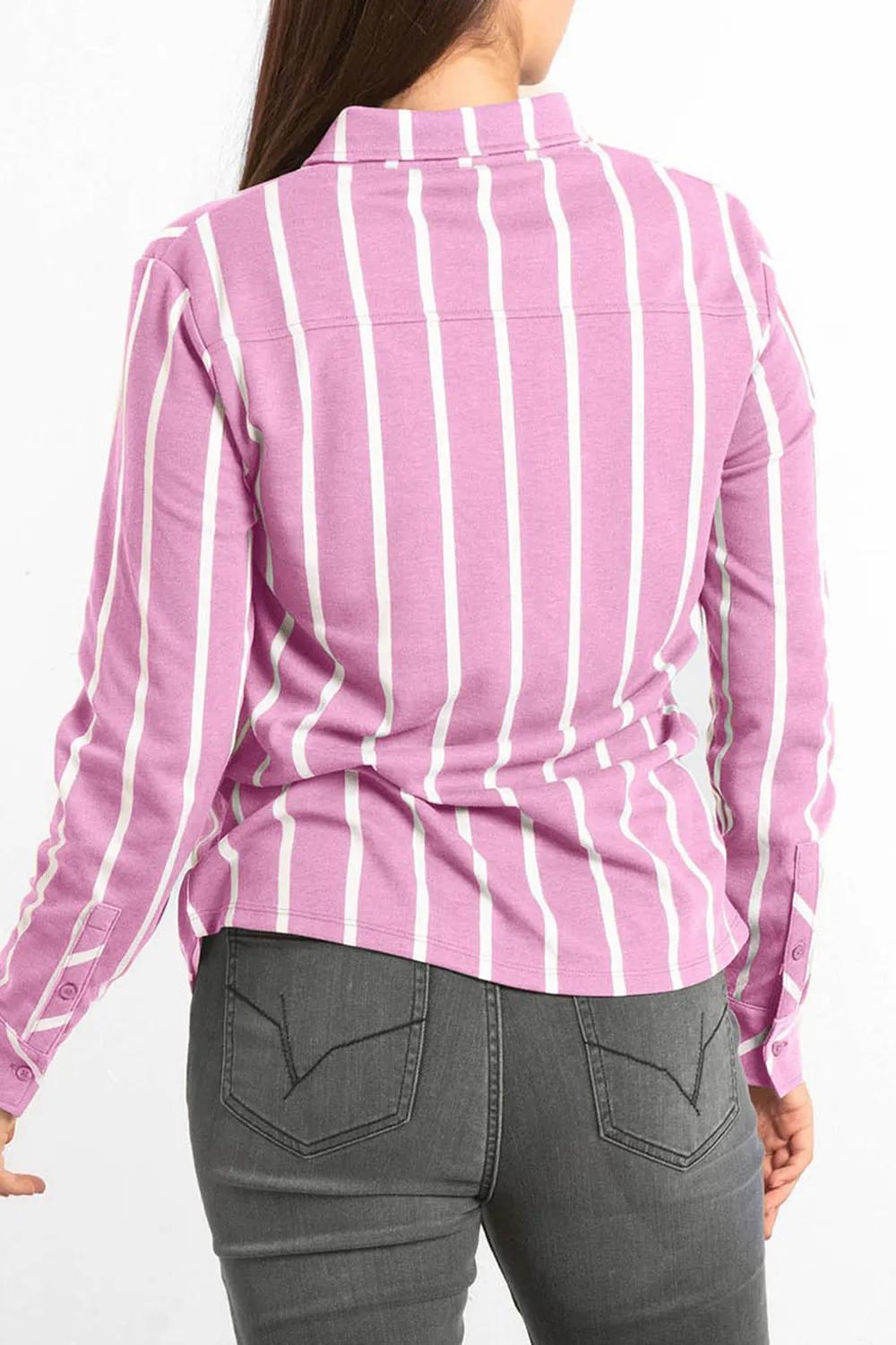 Zipper Chest Pocket Striped Fashion Ladies Shirt