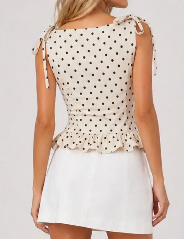 Polka Dot Shoulder Sleeveless Ruffle Sleeveless Top