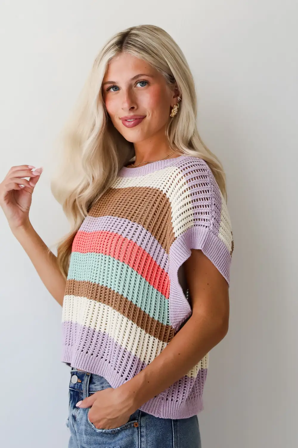 Easily Delightful Lilac Striped Sweater Top