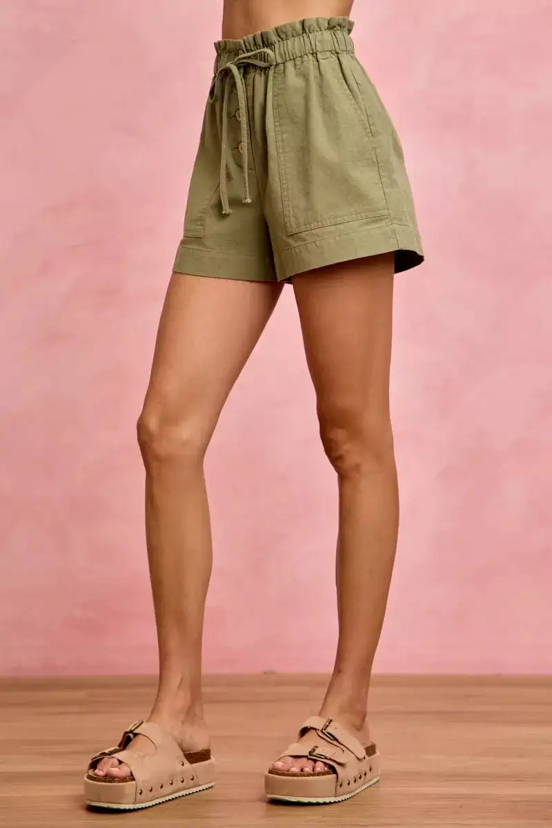 So Me Paper Bag Patch Pocket Drawstring Twill Shorts