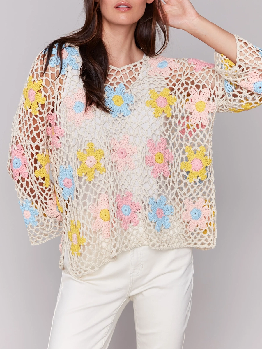 Lively Artistic Floral Women's Hollow Blouse