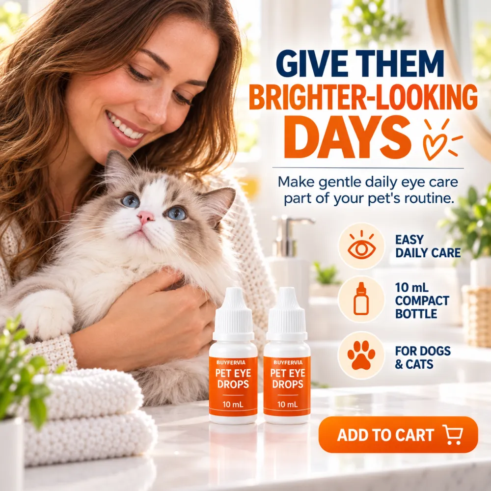 BUYFERVIA Pet Eye Drops, Dog & Cat Eye Wash Solution | Specially formulated eye drops for dogs and cats to flush and soothe eye irritation, remove tear stains in dogs, safe for all animals