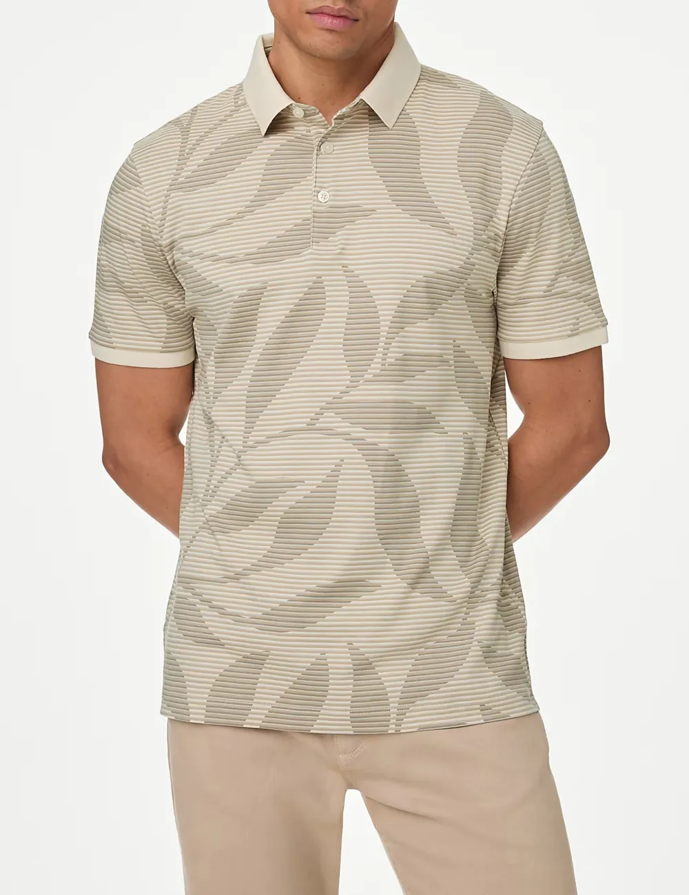 Pure Cotton Leaf Print Polo Shirt