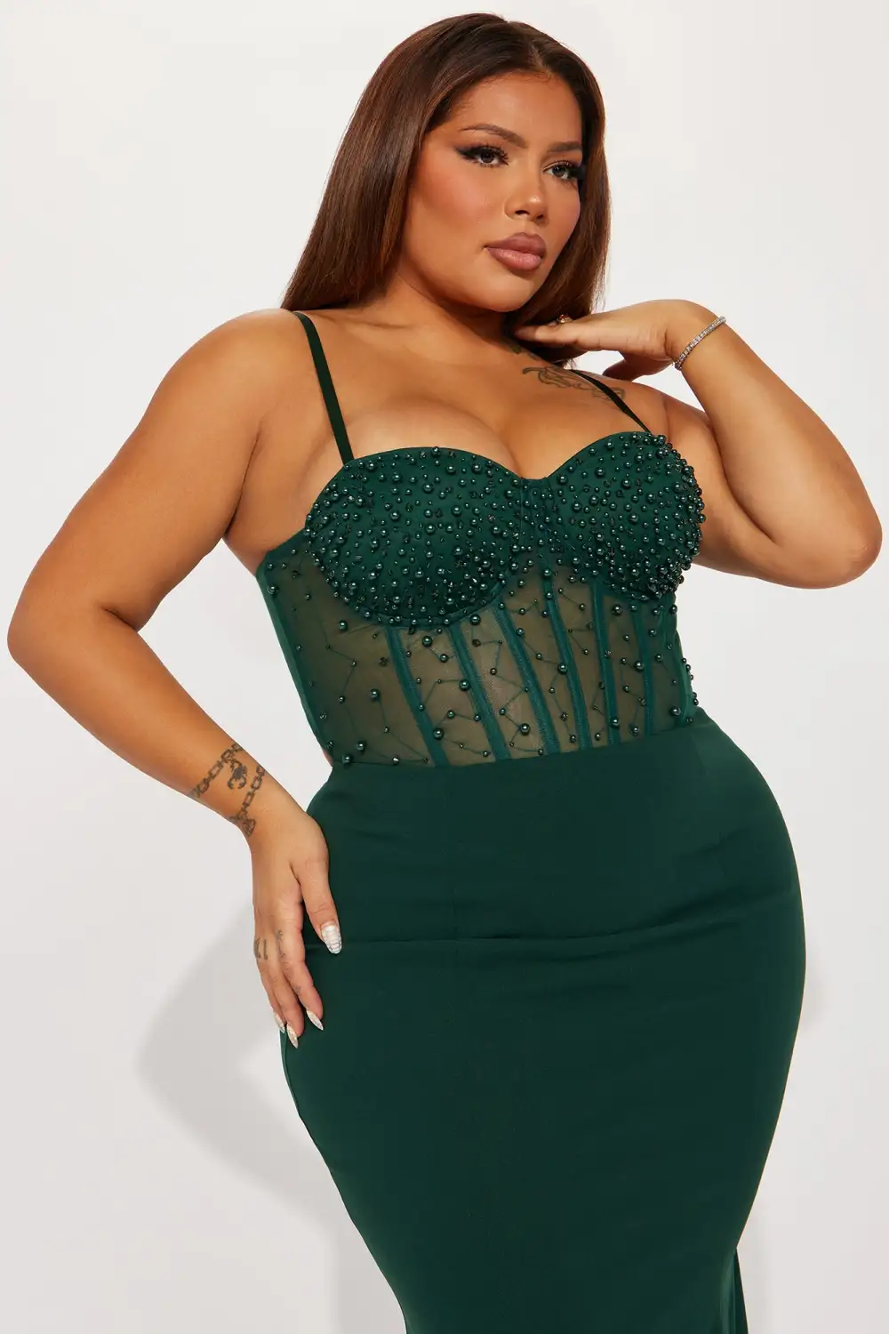 Bella Embellished Gown - Hunter