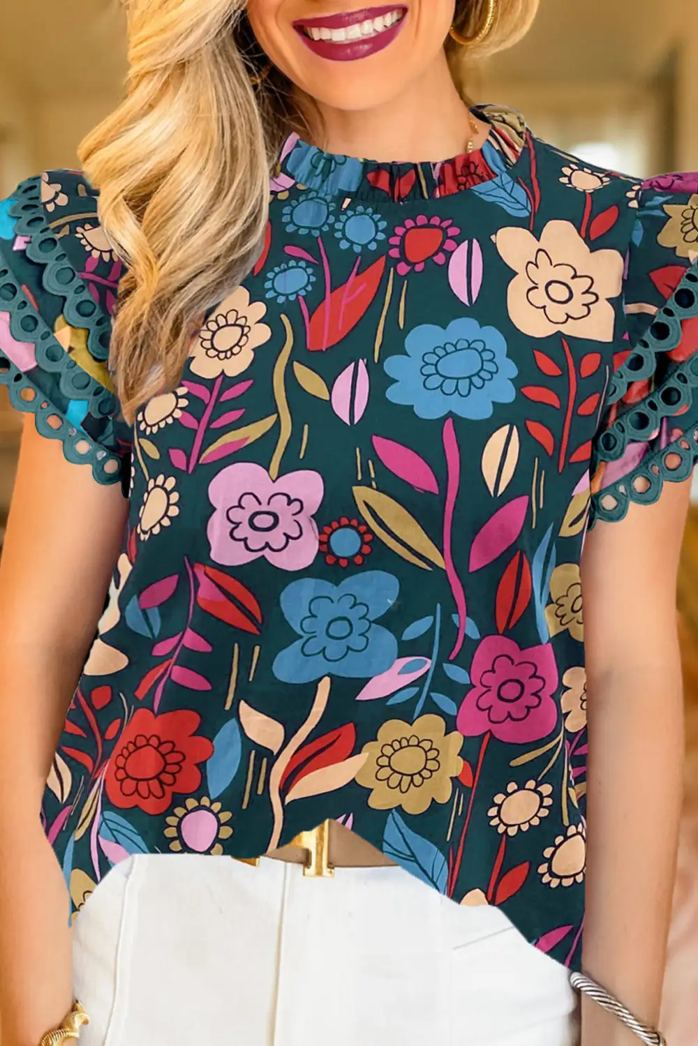 Soft Floral Ruffle Sleeve Blouse
